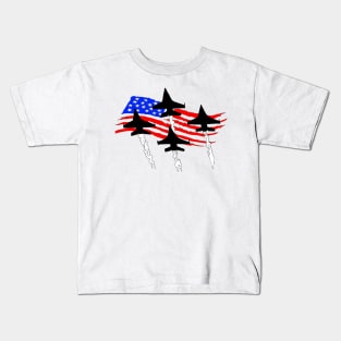 F16 Falcons flying over Flag Kids T-Shirt